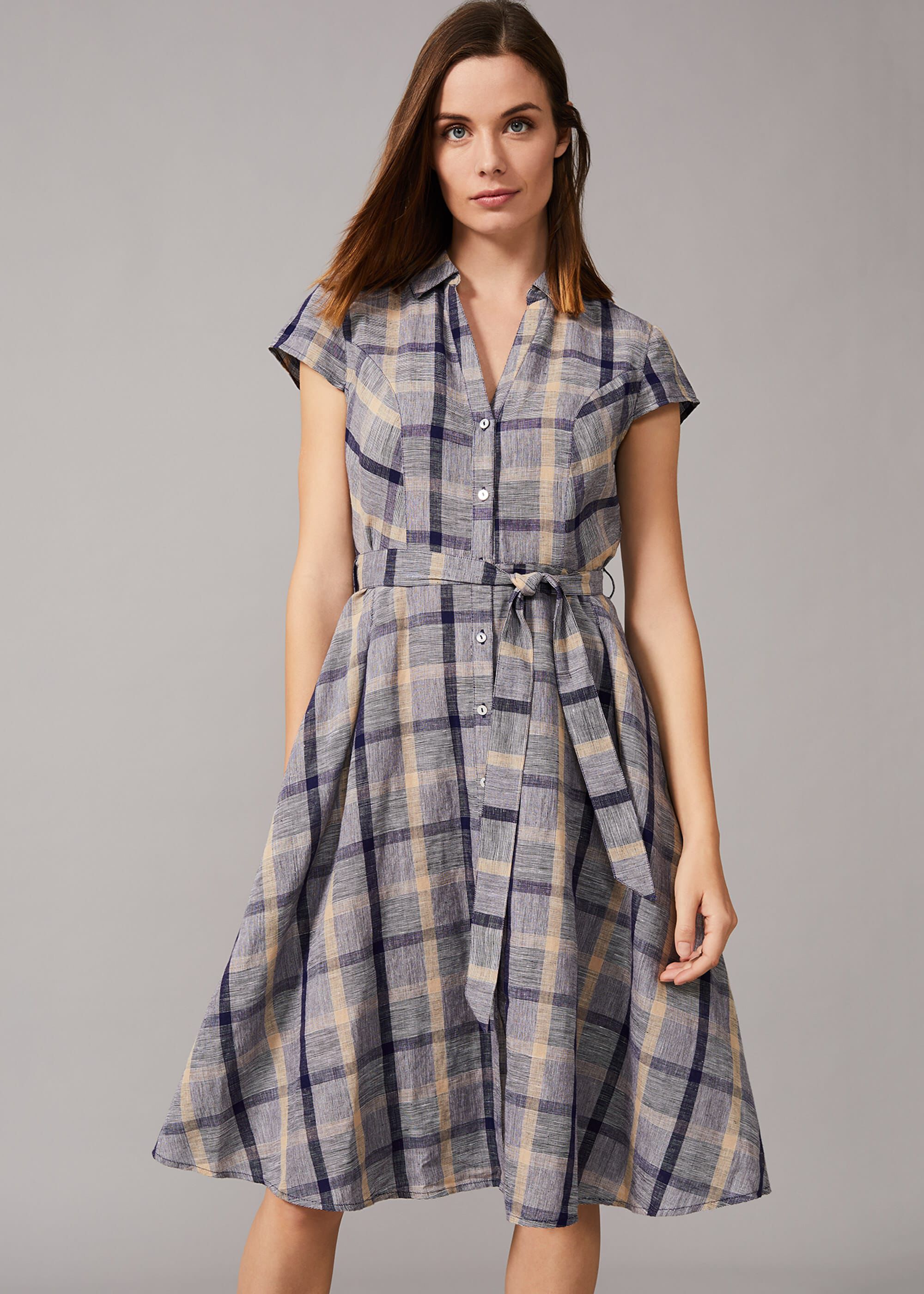 Willa Check Linen Dress | Phase Eight